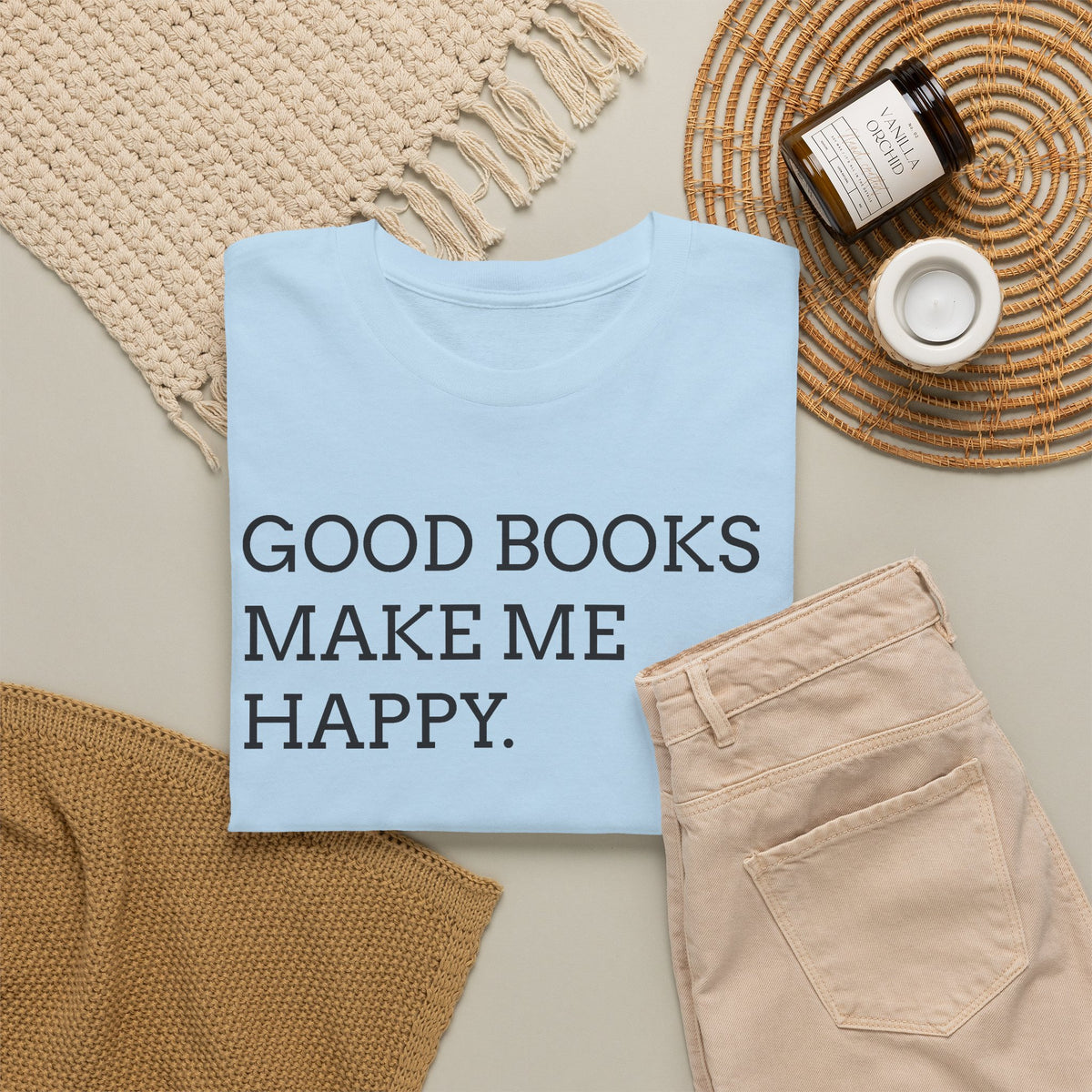 Book Lover T-Shirt — "Good Books Make Me Happy." Literary Graphic Tee