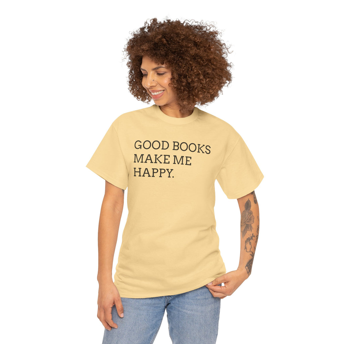 Book Lover T-Shirt — "Good Books Make Me Happy." Literary Graphic Tee