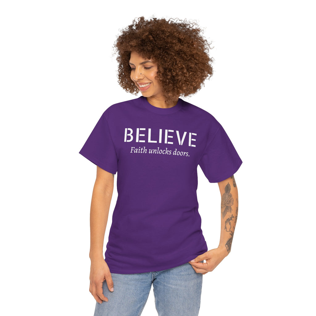 Believe Faith T‑Shirt — "Believe: Faith Unlocks Doors" Inspirational Tee