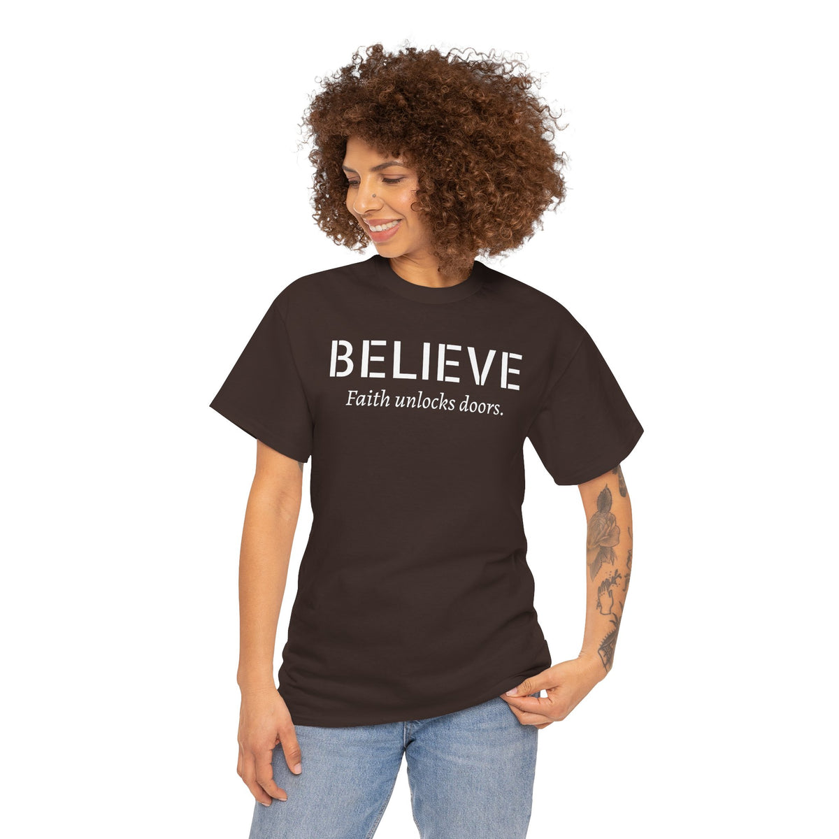 Believe Faith T‑Shirt — "Believe: Faith Unlocks Doors" Inspirational Tee