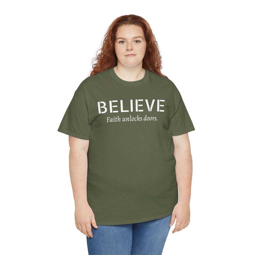 Believe Faith T‑Shirt — "Believe: Faith Unlocks Doors" Inspirational Tee