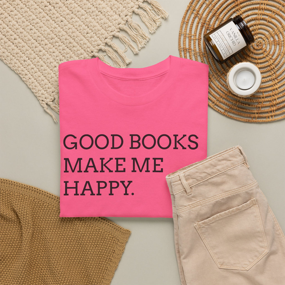 Book Lover T-Shirt — "Good Books Make Me Happy." Literary Graphic Tee