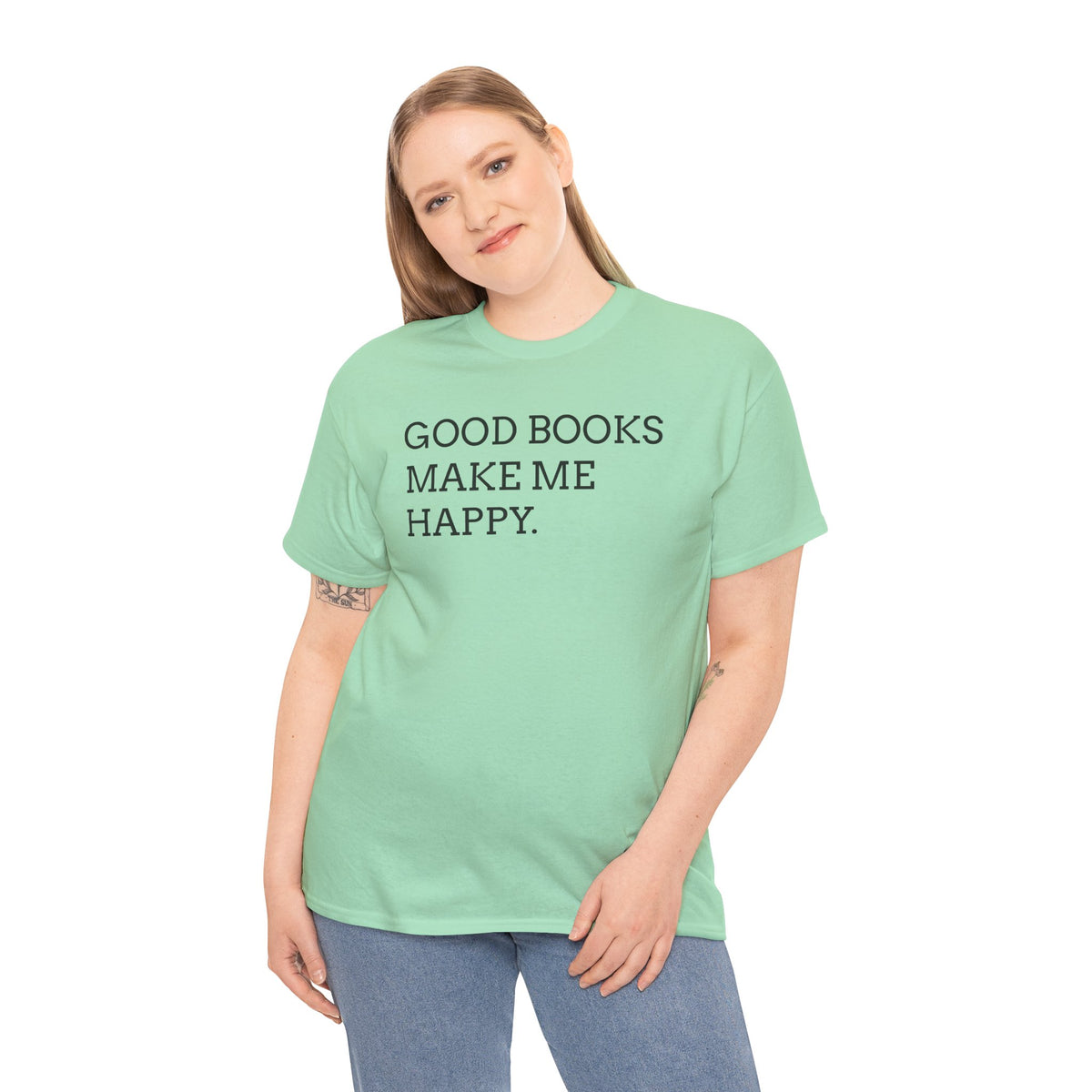 Book Lover T-Shirt — "Good Books Make Me Happy." Literary Graphic Tee