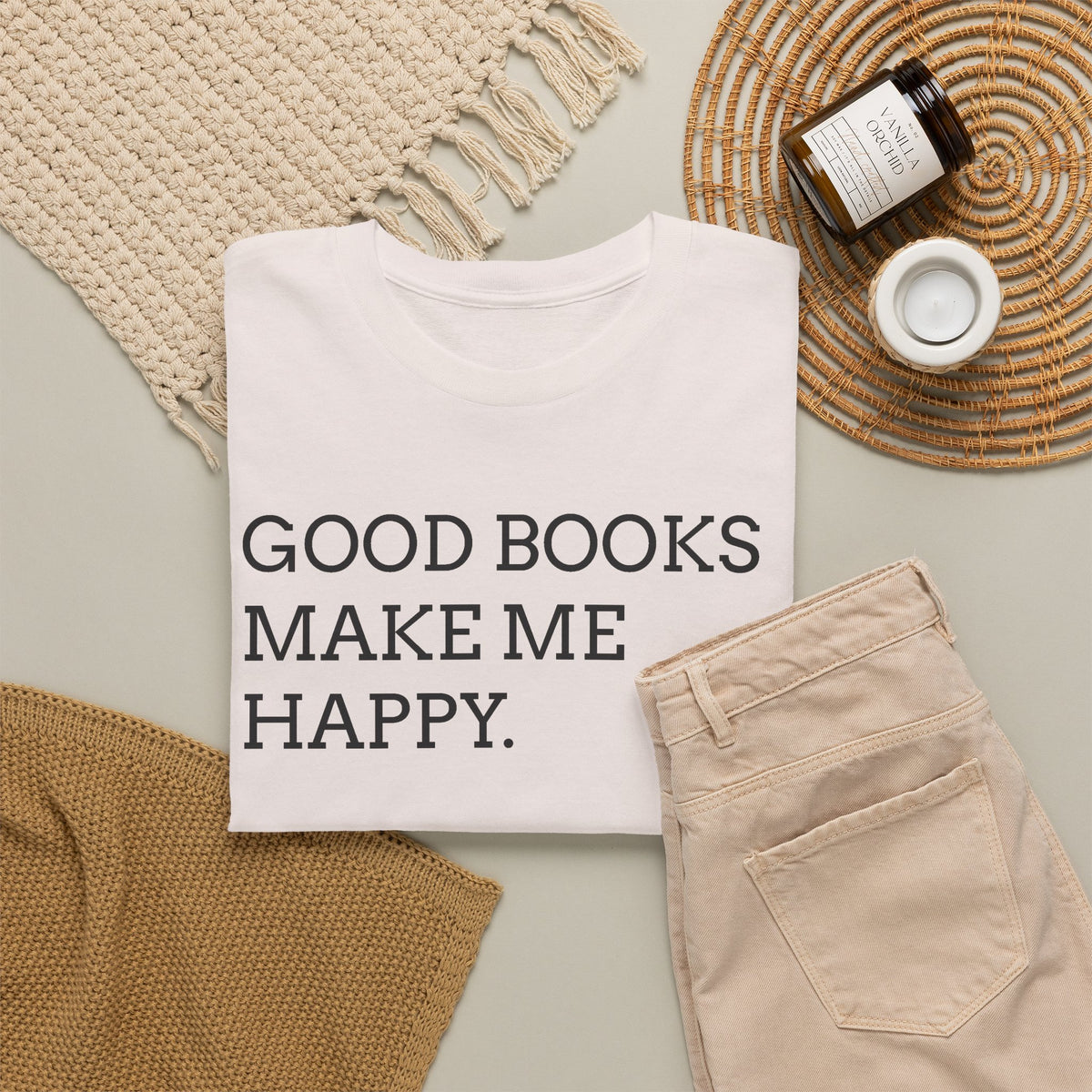 Book Lover T-Shirt — "Good Books Make Me Happy." Literary Graphic Tee