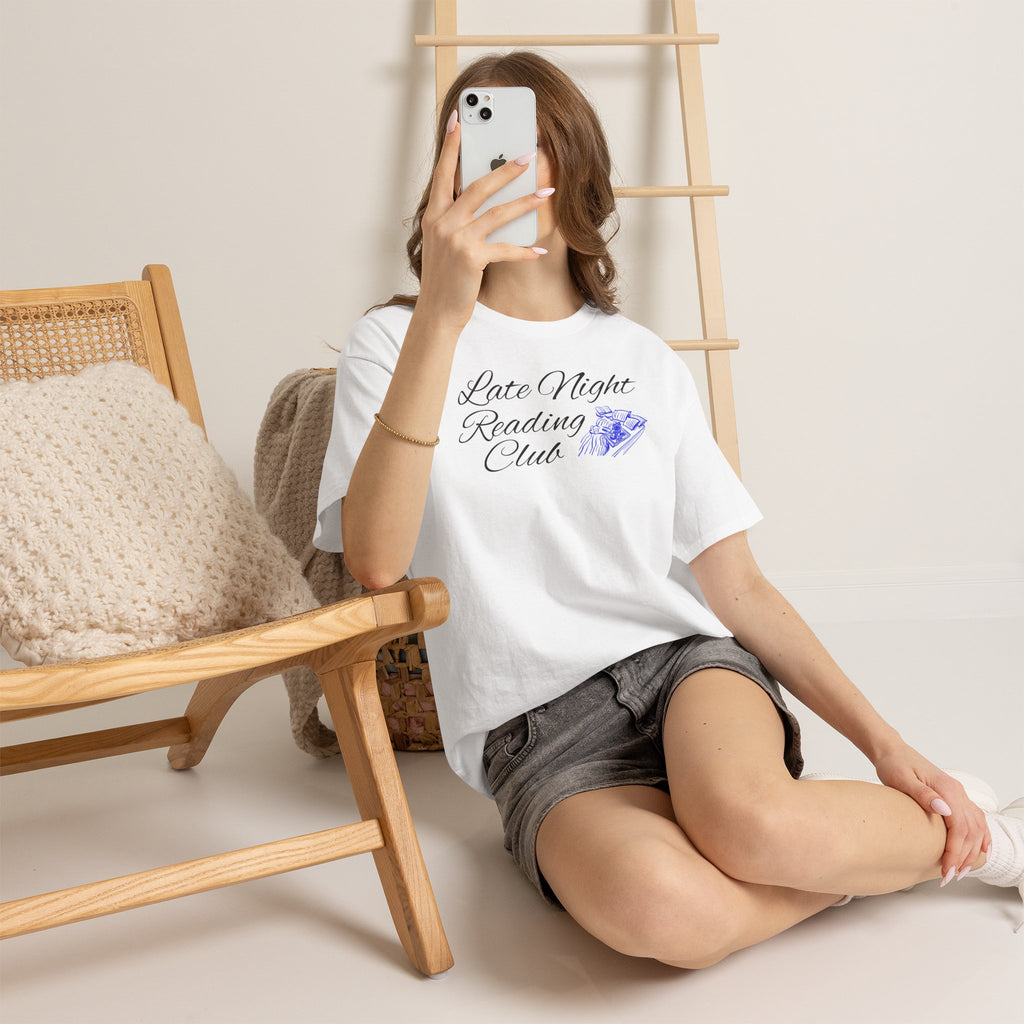Late Night Reading Club Tee — Cozy Book Lover T-Shirt with Book & Lamp Graphic