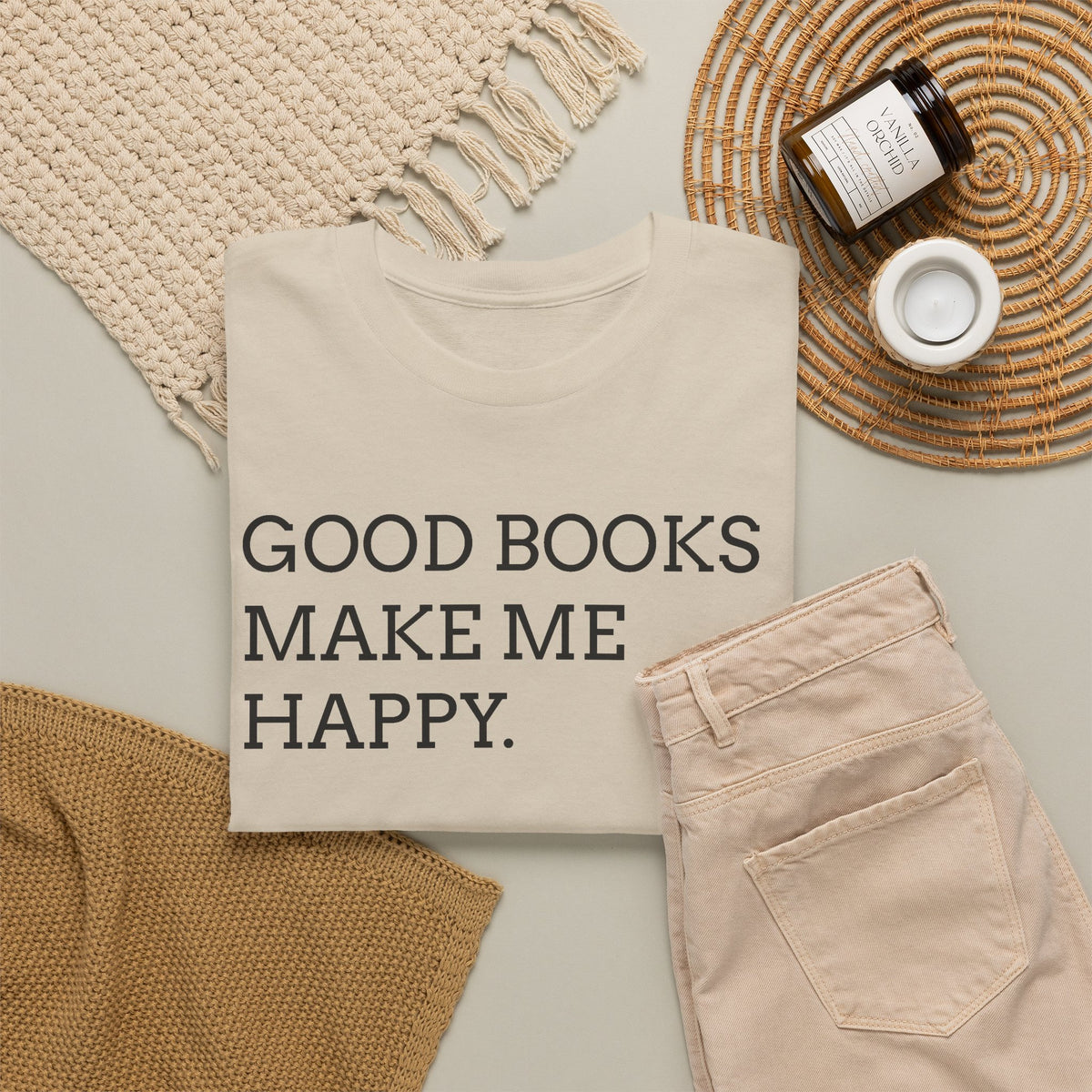 Book Lover T-Shirt — "Good Books Make Me Happy." Literary Graphic Tee