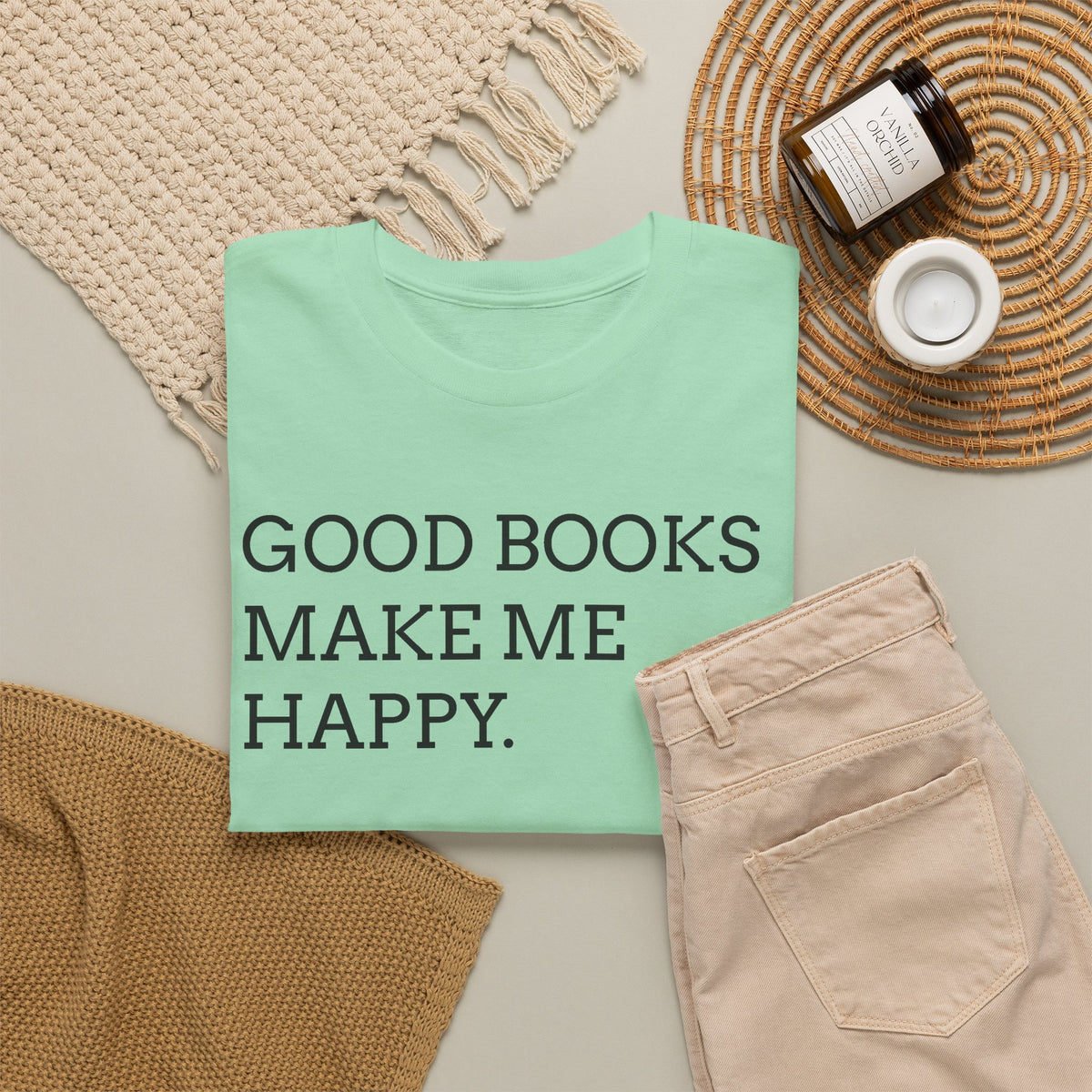 Book Lover T-Shirt — "Good Books Make Me Happy." Literary Graphic Tee