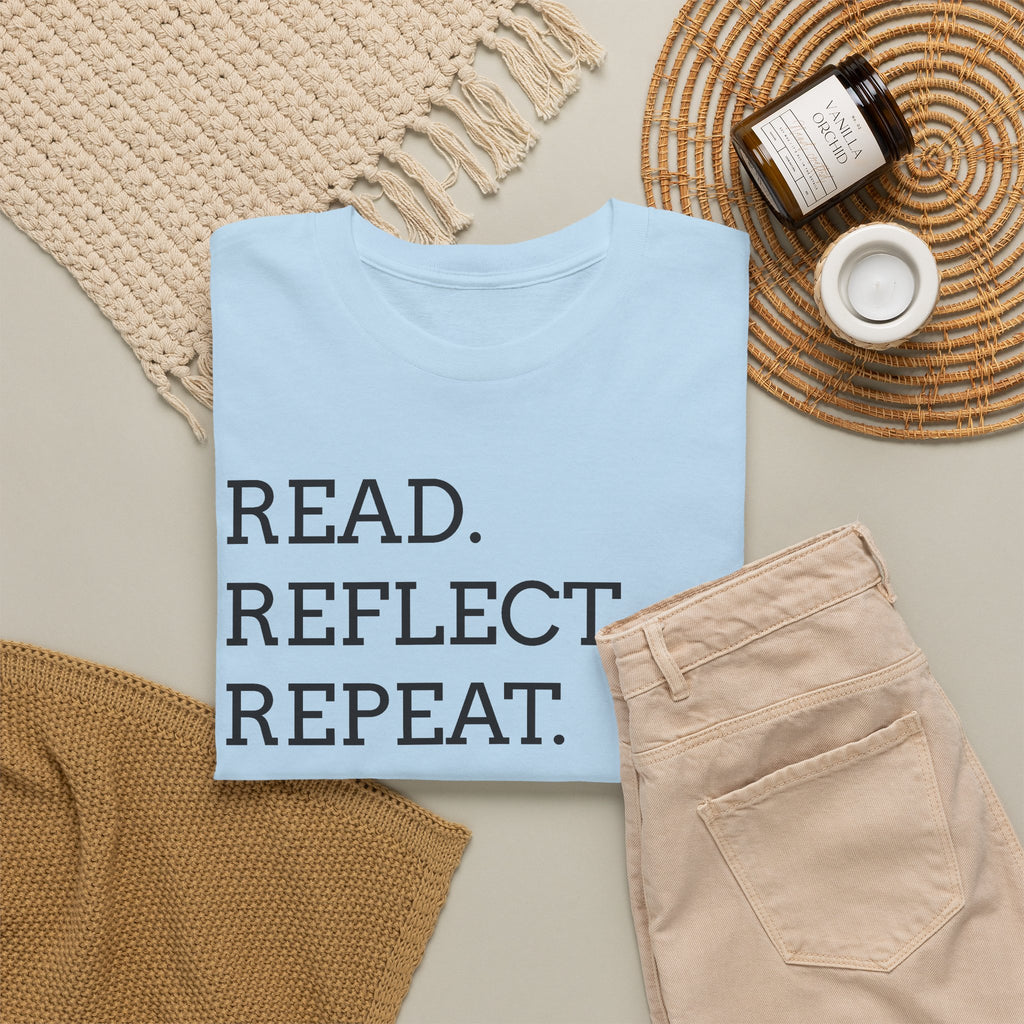 Read. Reflect. Repeat. T-Shirt — Minimalist Literary Tee for Book Lovers