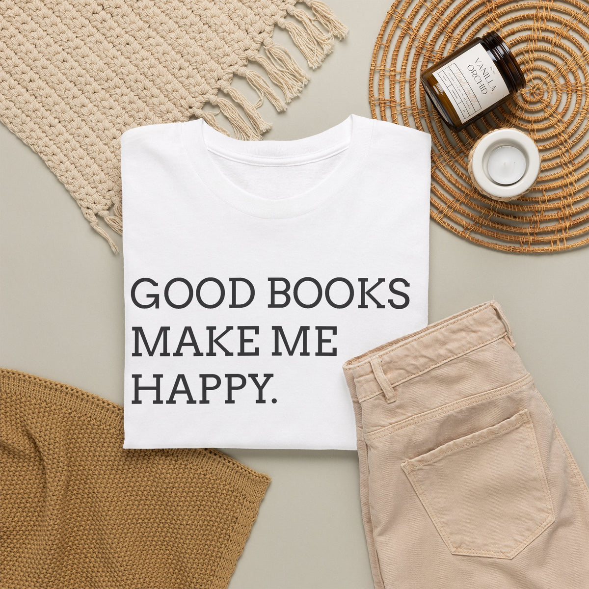 Book Lover T-Shirt — "Good Books Make Me Happy." Literary Graphic Tee