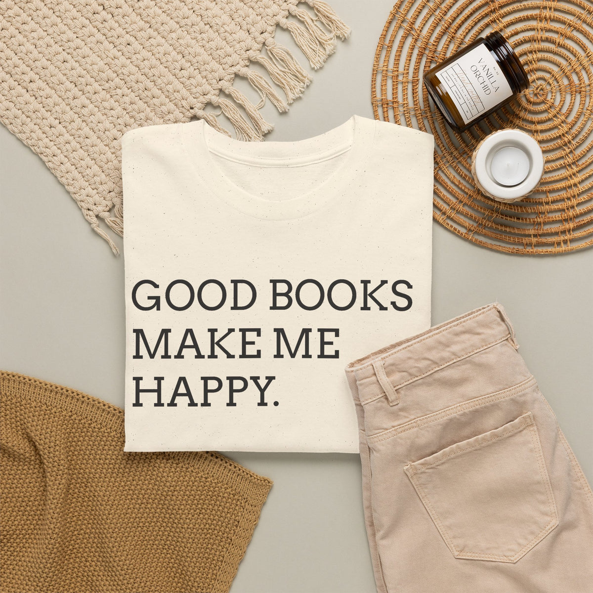 Book Lover T-Shirt — "Good Books Make Me Happy." Literary Graphic Tee