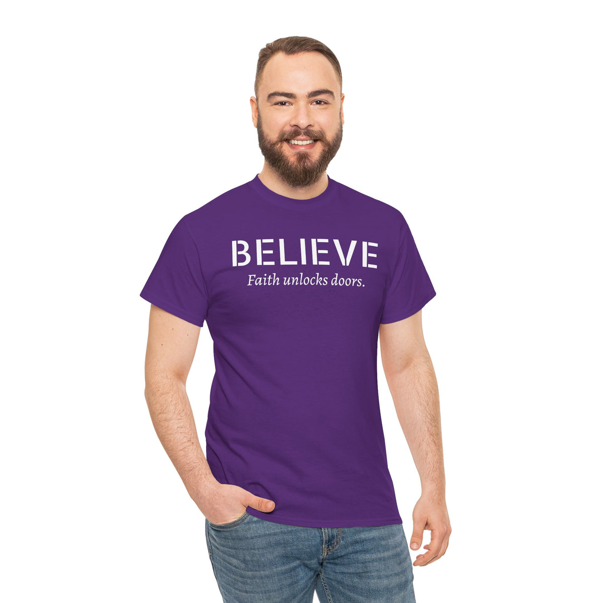 Believe Faith T‑Shirt — "Believe: Faith Unlocks Doors" Inspirational Tee