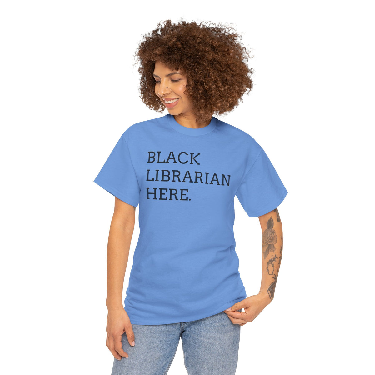 Black Librarian Here. Tee — Empowering Black Librarian Graphic Shirt