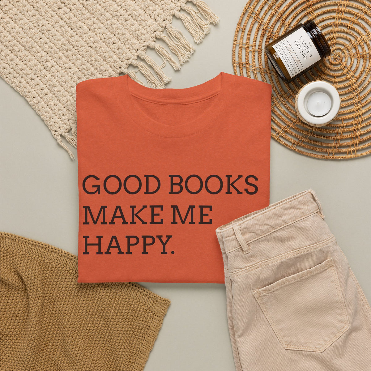 Book Lover T-Shirt — "Good Books Make Me Happy." Literary Graphic Tee