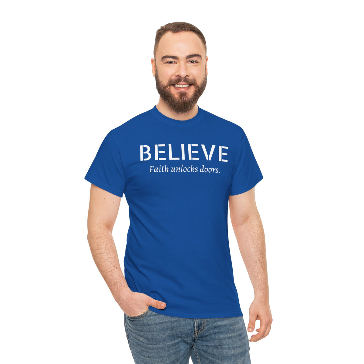 Believe Faith T‑Shirt — "Believe: Faith Unlocks Doors" Inspirational Tee