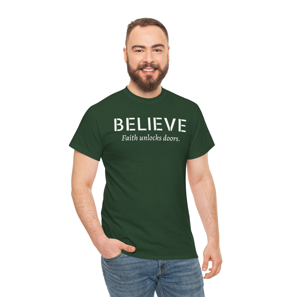 Believe Faith T‑Shirt — "Believe: Faith Unlocks Doors" Inspirational Tee