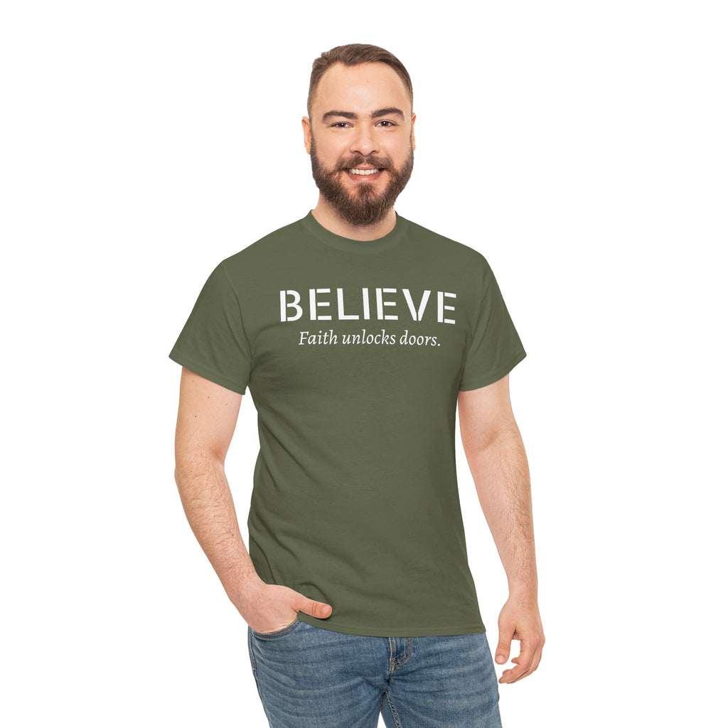 Believe Faith T‑Shirt — "Believe: Faith Unlocks Doors" Inspirational Tee