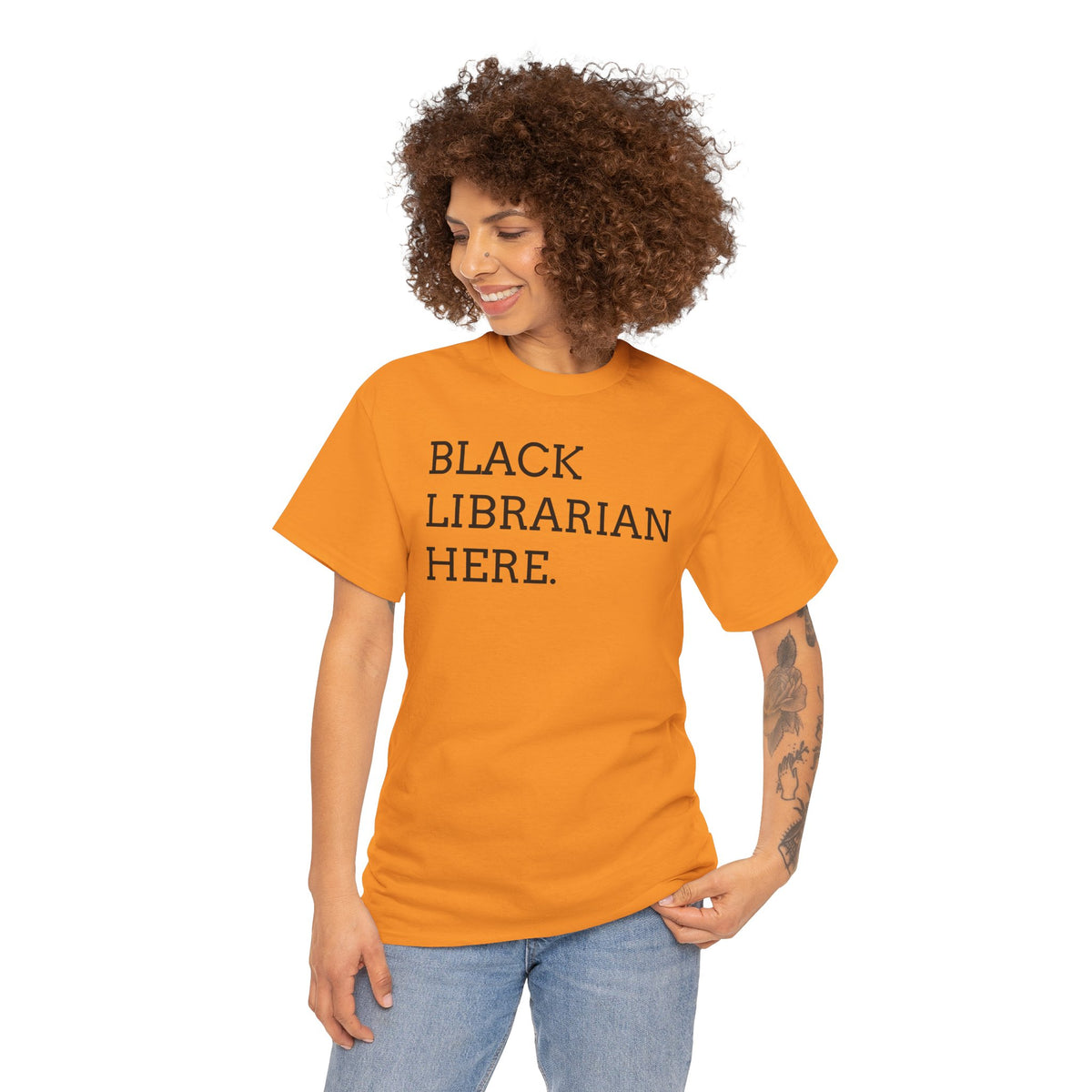 Black Librarian Here. Tee — Empowering Black Librarian Graphic Shirt