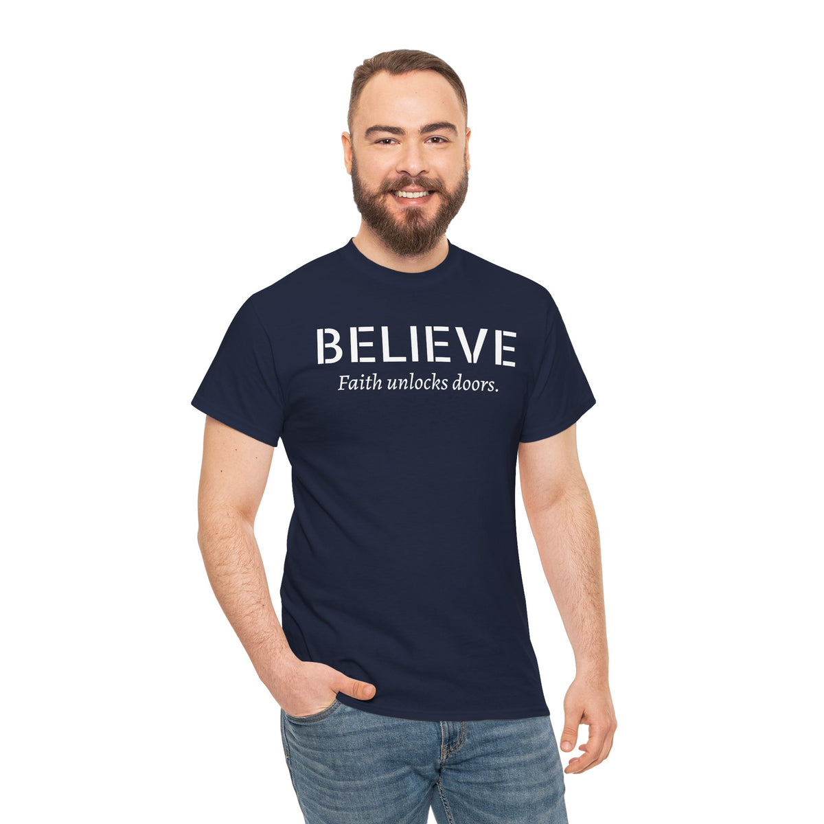 Believe Faith T‑Shirt — "Believe: Faith Unlocks Doors" Inspirational Tee