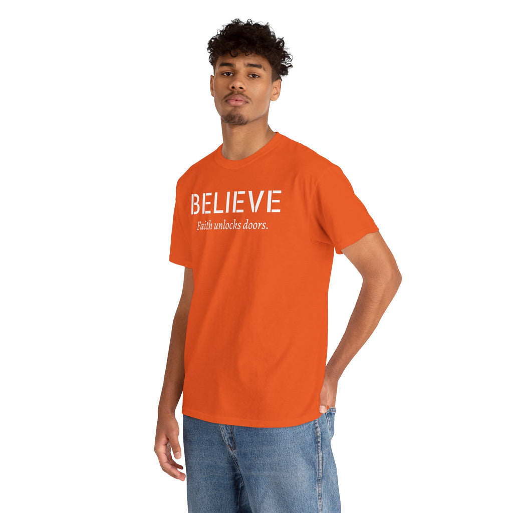 Believe Faith T‑Shirt — "Believe: Faith Unlocks Doors" Inspirational Tee