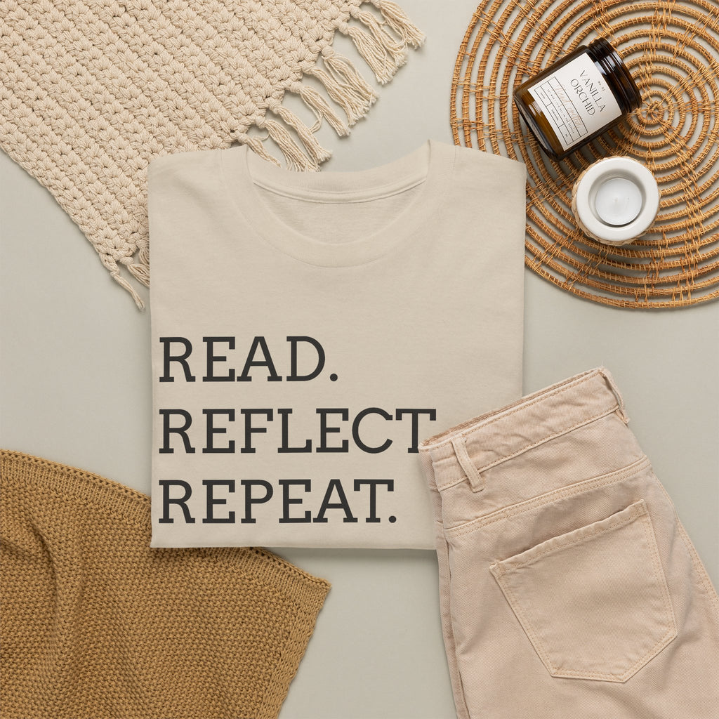 Read. Reflect. Repeat. T-Shirt — Minimalist Literary Tee for Book Lovers