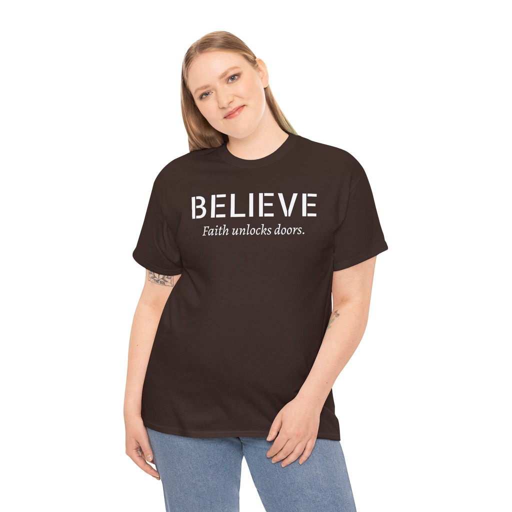Believe Faith T‑Shirt — "Believe: Faith Unlocks Doors" Inspirational Tee