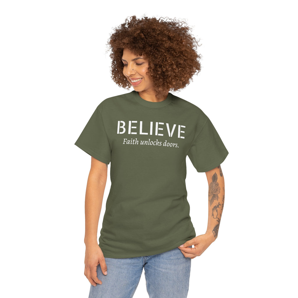 Believe Faith T‑Shirt — "Believe: Faith Unlocks Doors" Inspirational Tee