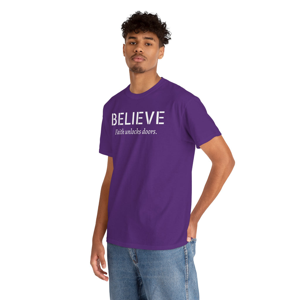 Believe Faith T‑Shirt — "Believe: Faith Unlocks Doors" Inspirational Tee