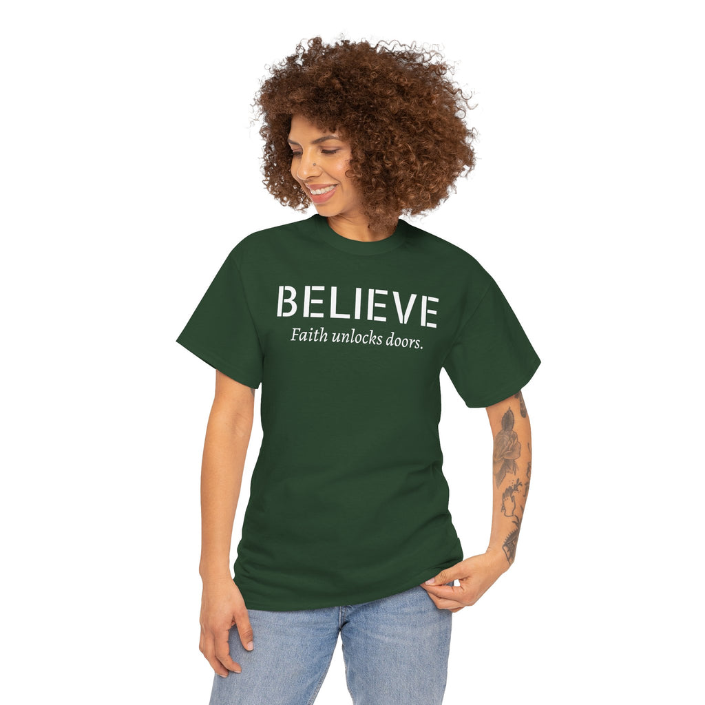 Believe Faith T‑Shirt — "Believe: Faith Unlocks Doors" Inspirational Tee