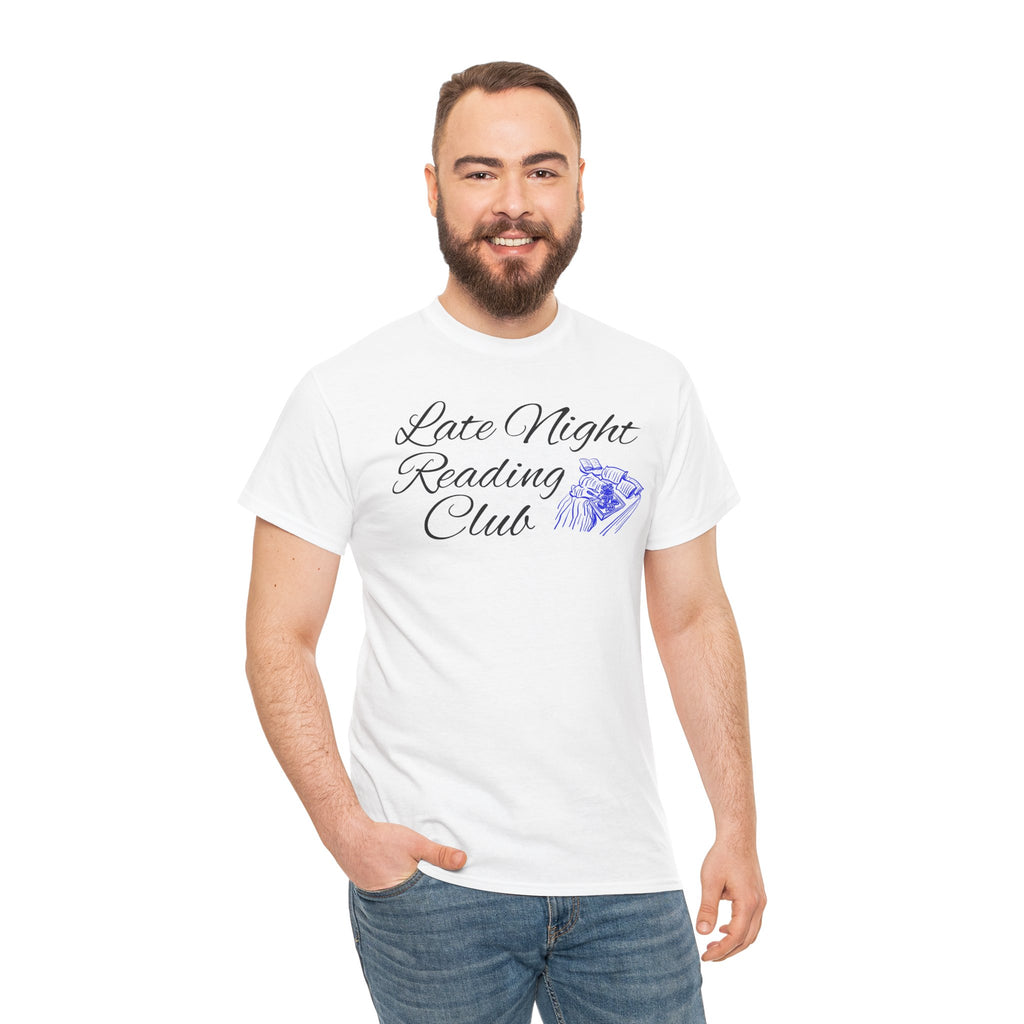 Late Night Reading Club Tee — Cozy Book Lover T-Shirt with Book & Lamp Graphic