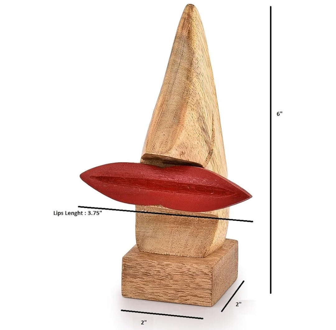 Wooden Nose Eyeglass & Spectacle Holder with Red Lips | Decorative Gift Home Décor